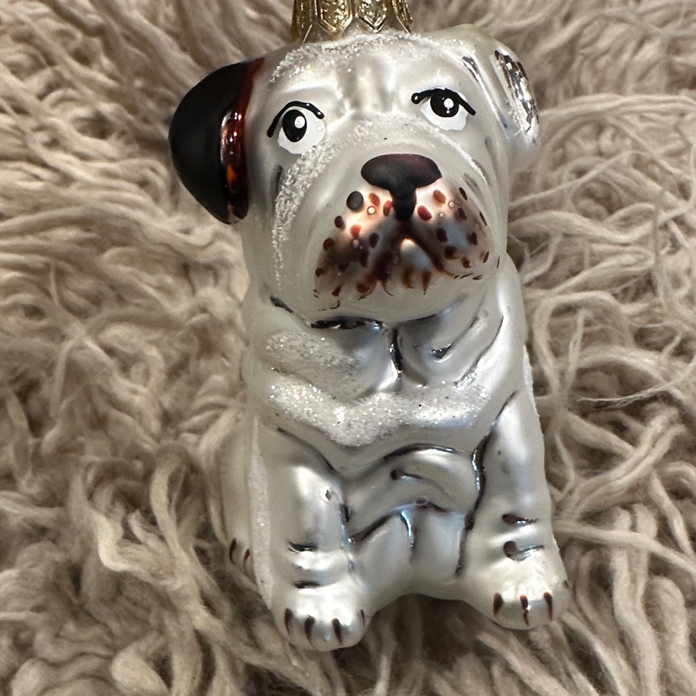 Vintage POLAND glass Bulldog Dog Christmas Ornament puppy